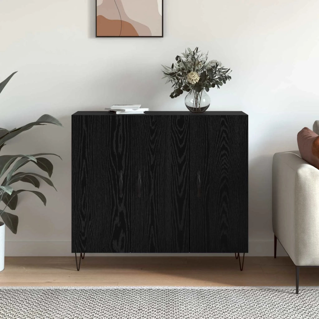 Credenza | Madia | Buffet da pranzo | Armadio da pranzo Rovere Nero 90 x 32,5 x 80 cm Legno multistrato