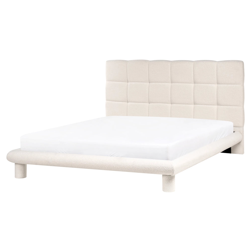 Letto imbottito in bouclé bianco sporco 160 x 200 design scandinavo testata morbida