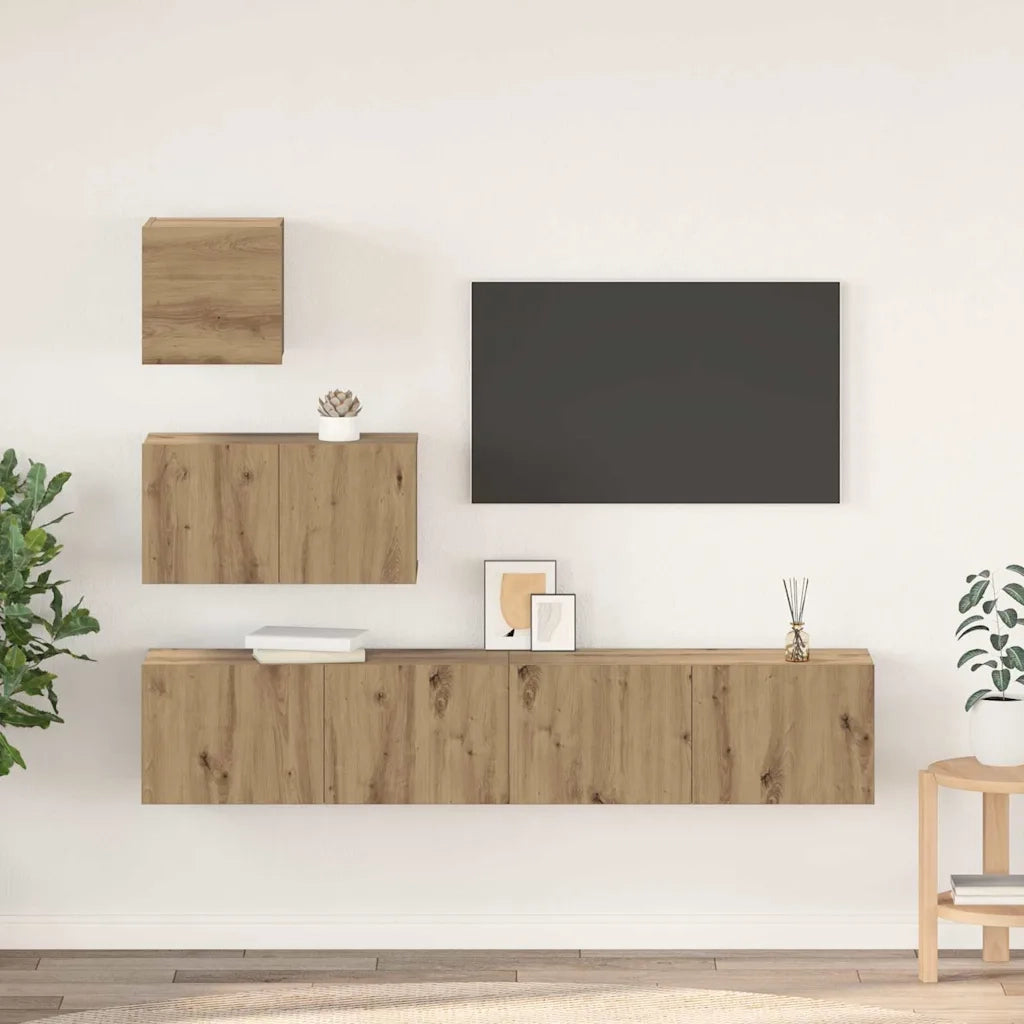 Set mobile TV 4 pz | Armadietto TV | Mobile Porta TV Rovere artigianale Legno multistrato