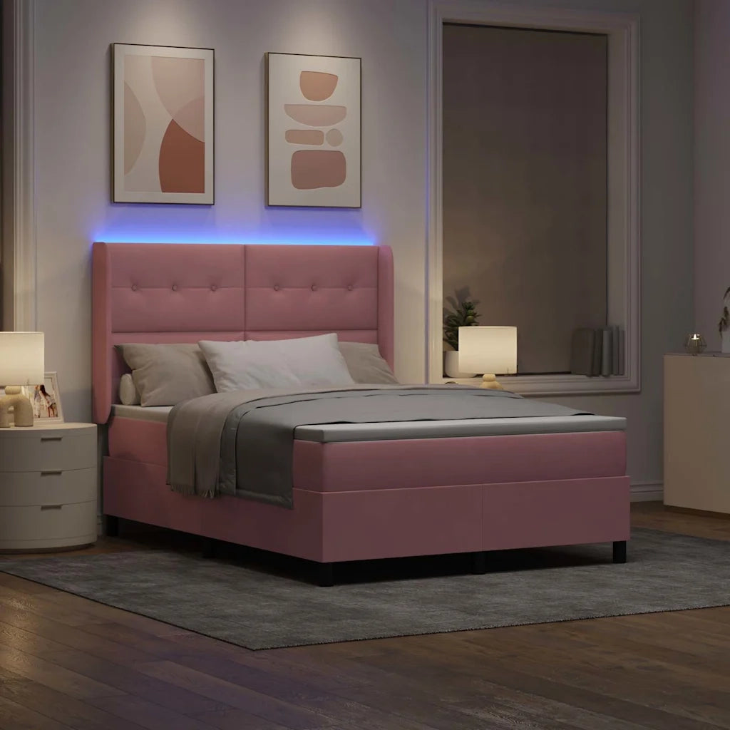Letto a molle con materasso con led Rosa 160 x 200 cm Velluto