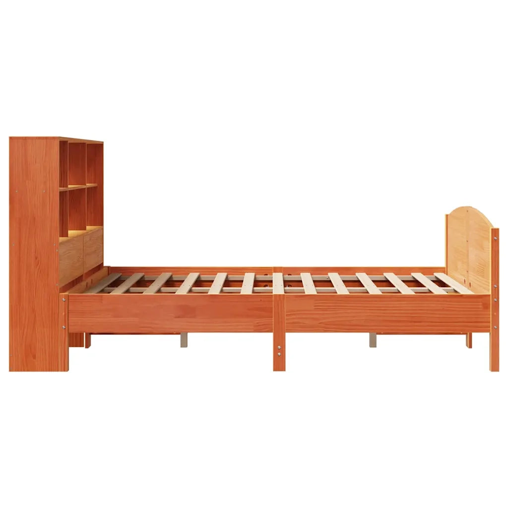 Letto Libreria senza Materasso-Struttura Letto con contenitore Marrone Cera 140x200 cm in Pino 852065