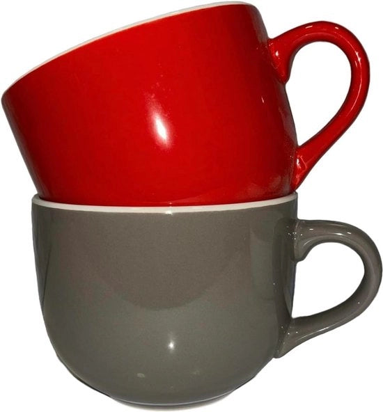 Ciotola di ceramica per zuppa - grande tazza da caffè con manico - resistente al lavastoviglie - grano dessert salata di avena latte - 450 ml - rosso