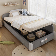 Letto Singolo Idraulico con Contenitore 90x200cm - Xylo - Velluto Grigio con Sponde Morbide