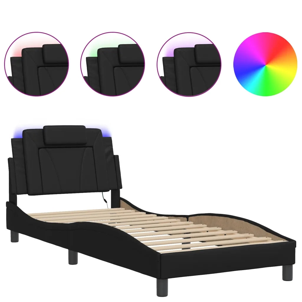 Letto singolo | Letto per adulti | Giroletto Viana con LED senza Materasso Nero 90x200 cm