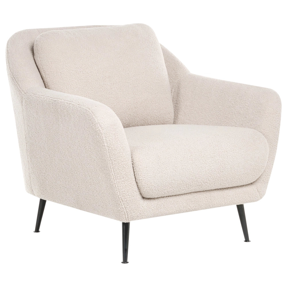 Poltrona Tappezzeria in tessuto ferro Gambe nere con braccioli Seduta spessa Stile moderno Soggiorno Beige