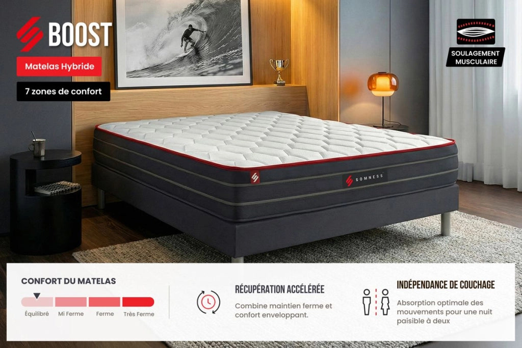 Pacchetto letto completo - Materasso 140x200cm + Box spring con doghe (kit) + 2 cuscini + Piumino - Boost