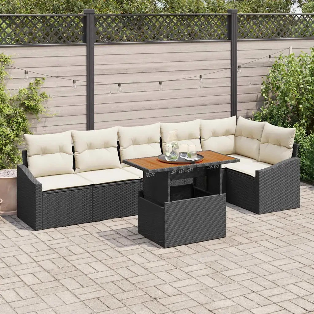 Set da Pranzo per Giardino con cuscino 7 pcs Nero e Crema