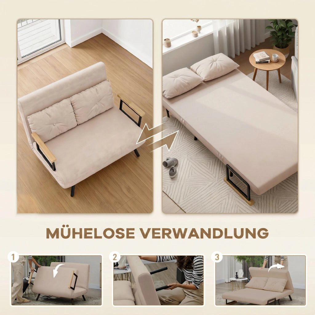 Divano letto 2 posti in velluto ¨C Minimal ¨C Naturale Beige Nero