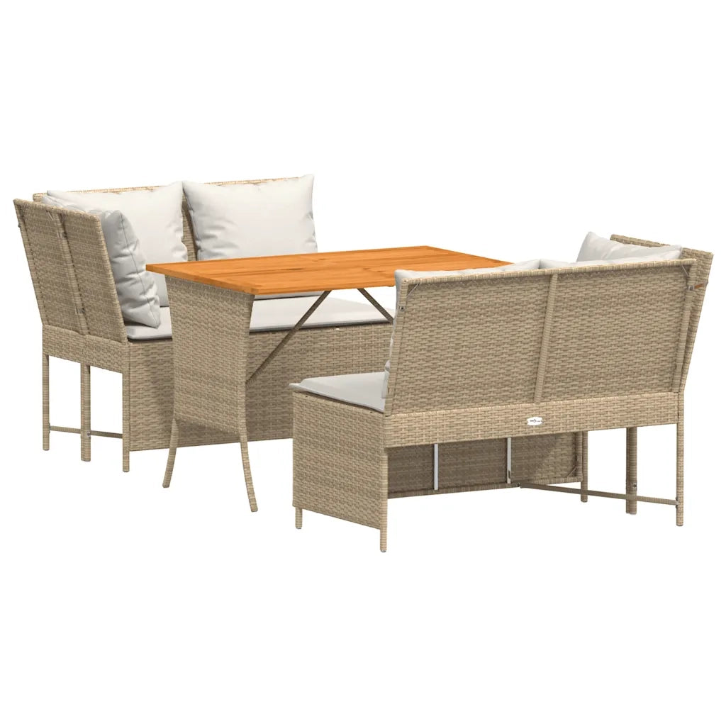 Set Divano da Giardino 3 pz con Cuscini Beige in Polyrattan