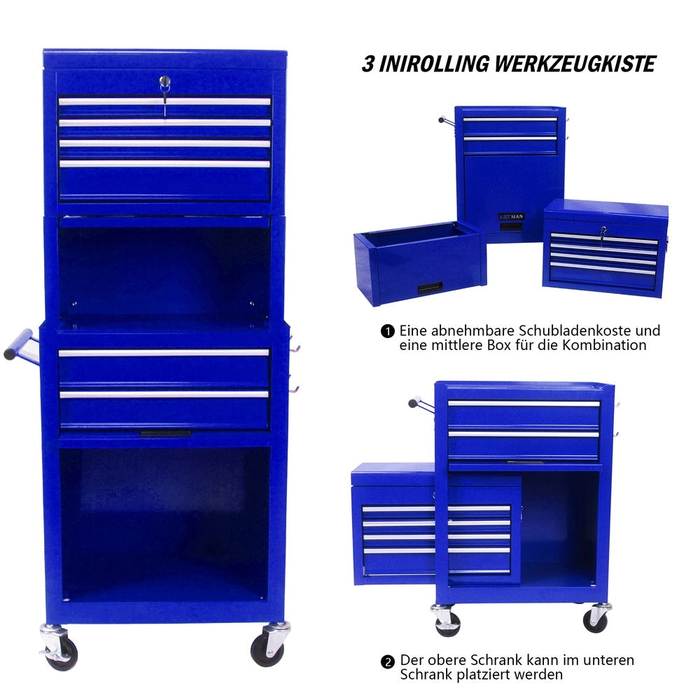 Cassettiera Mobile da Lavoro su Ruote 2 in 1 ¨C MINIMAL ¨C Blu, 6 Cassetti