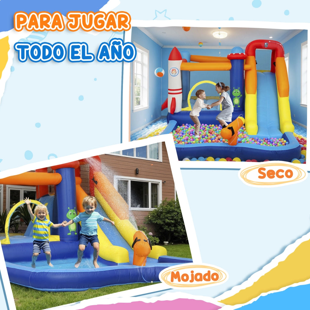 Castello Gonfiabile 5 in 1 con Scivolo Piscina e Cannone ad Acqua ¨C Xylo ¨C con Gonfiatore 550W