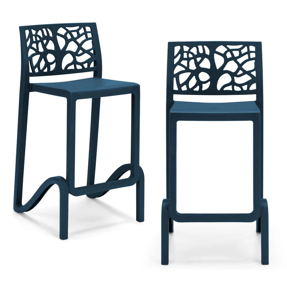 Set 2 sgabelli in polipropilene TETI altezza seduta 75cm, impilabile, idrorepellente, resistente ai raggi UV, design moderno e innovativo, ideale per la cucina, la veranda o giardino colore Petrolio