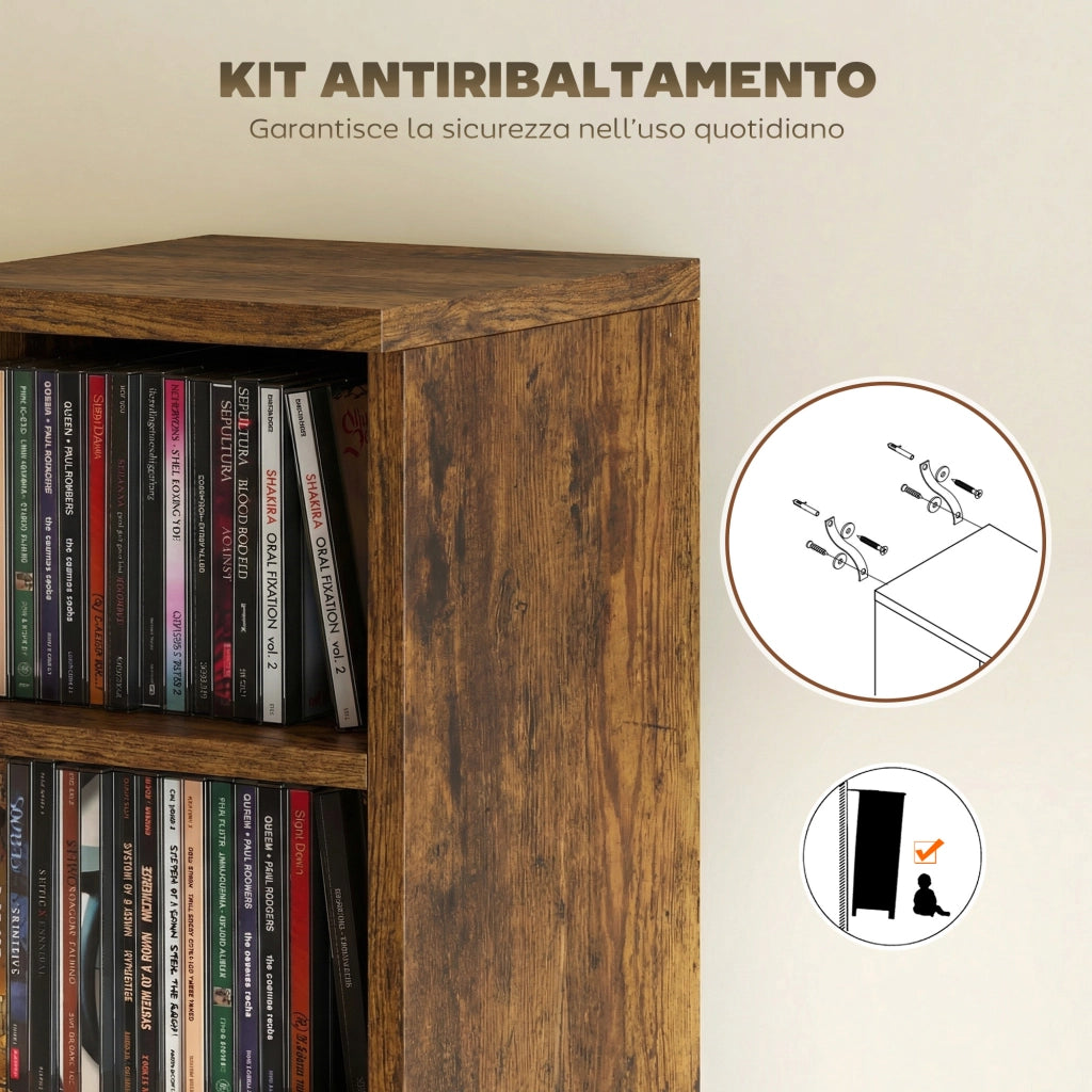 Libreria per CD ¨C Xylo ¨C legno marrone rustico, 2 mobili con ripiani regolabili, 21x22.5x88.5 cm