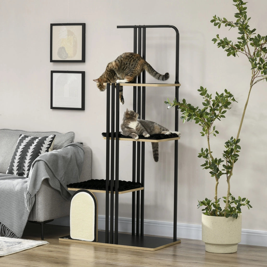 Tiragraffi per Gatti con Piattaforme e Cuscini ¨C Minimal ¨C Nero 85x48x170 cm