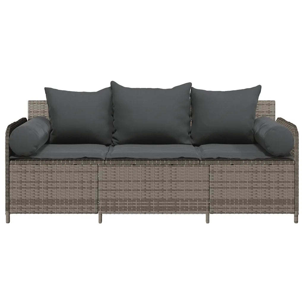 Divano da Giardino con Cuscini 3 Posti Grigio in Polyrattan 4104174