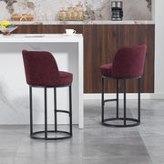 Sgabello da Bar con Schienale Ergonomico e Poggiapiedi, Struttura in Metallo, in Lino Rosso Vino