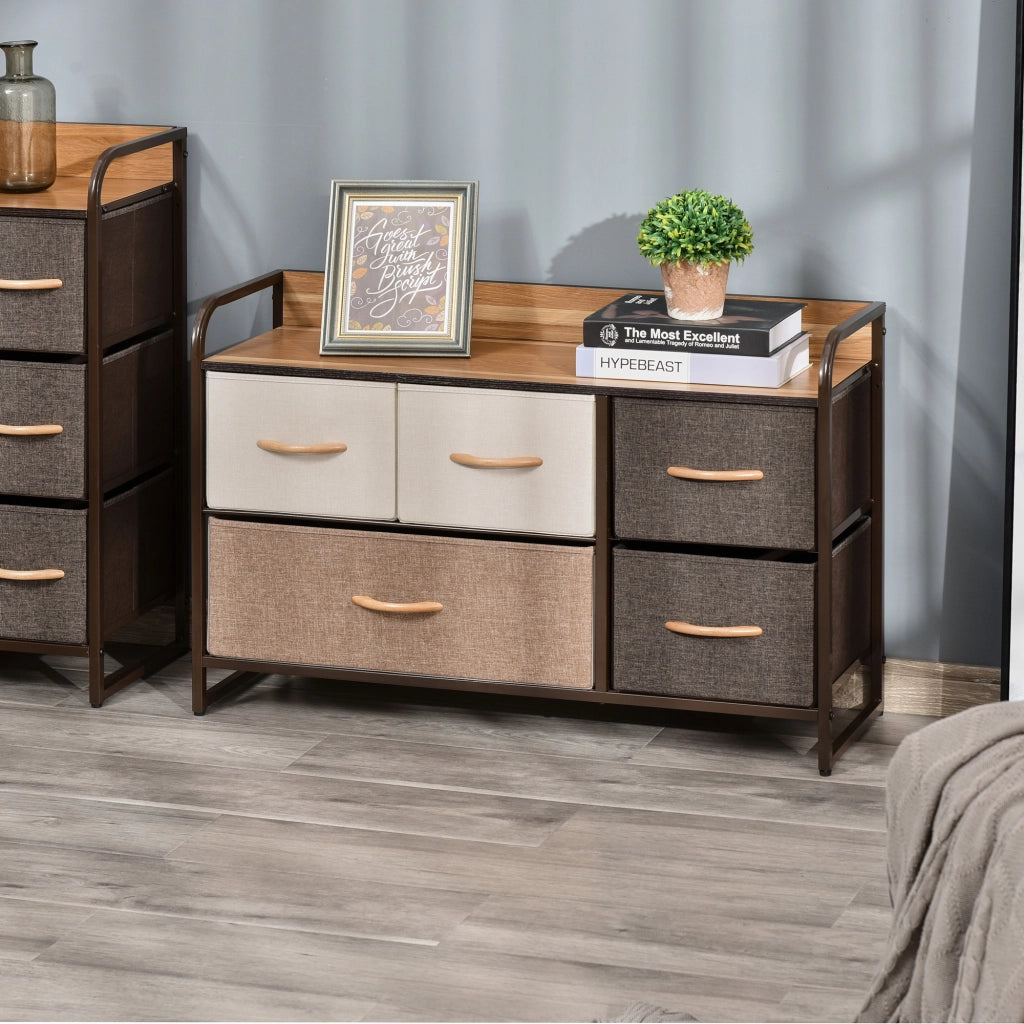 Cassettiera 5 Cassetti in Tessuto ¨C Minimal ¨C Marrone e Beige 87,5x29x58