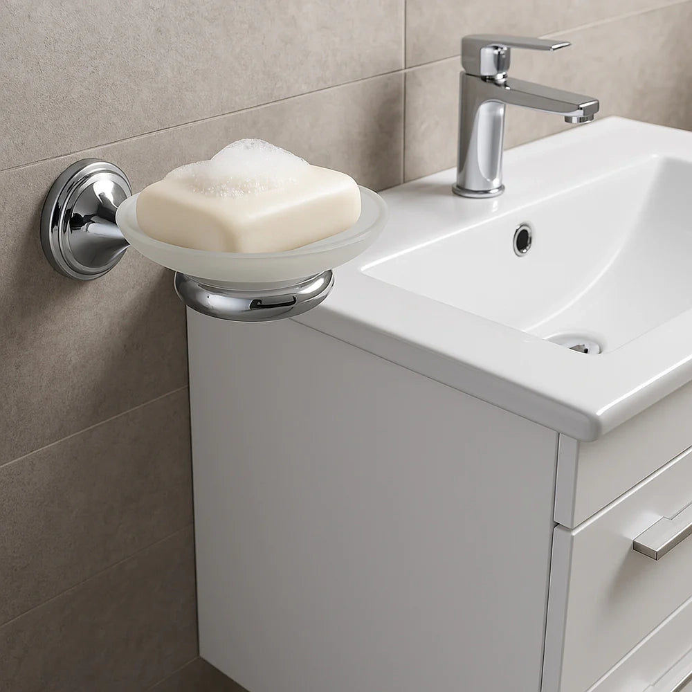 Set Accessori Bagno 6 Pezzi Cromato Vetro Satinato Completo Arredo Bagno 52919