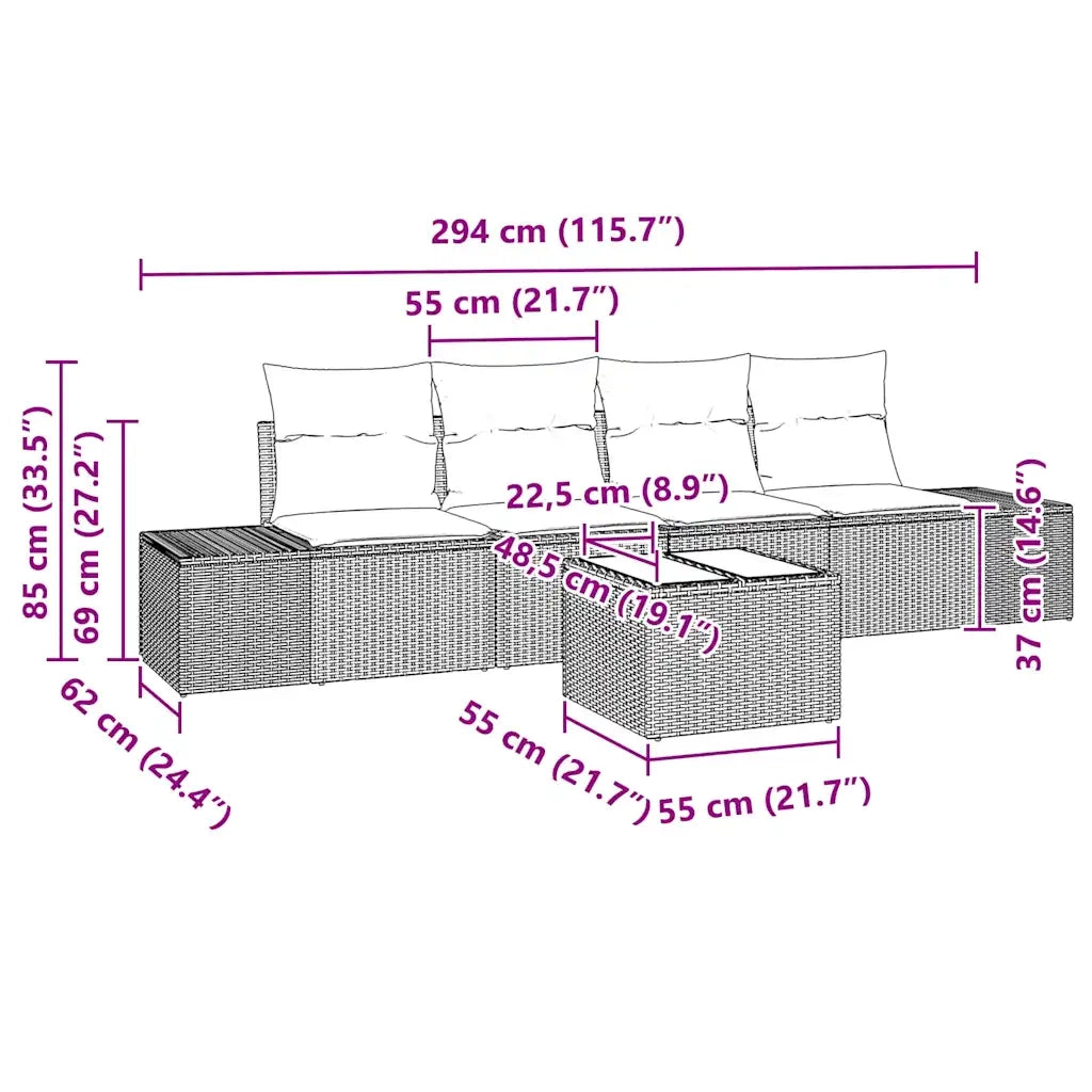 Set di divani con cuscino 5 pcs Nero e Crema polyrattan 3346927