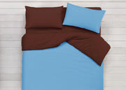 Copripiumino In 100% Cotone Double Face Azzurro/Marrone - 1 Piazza e Mezza - Azzurro-Marrone
