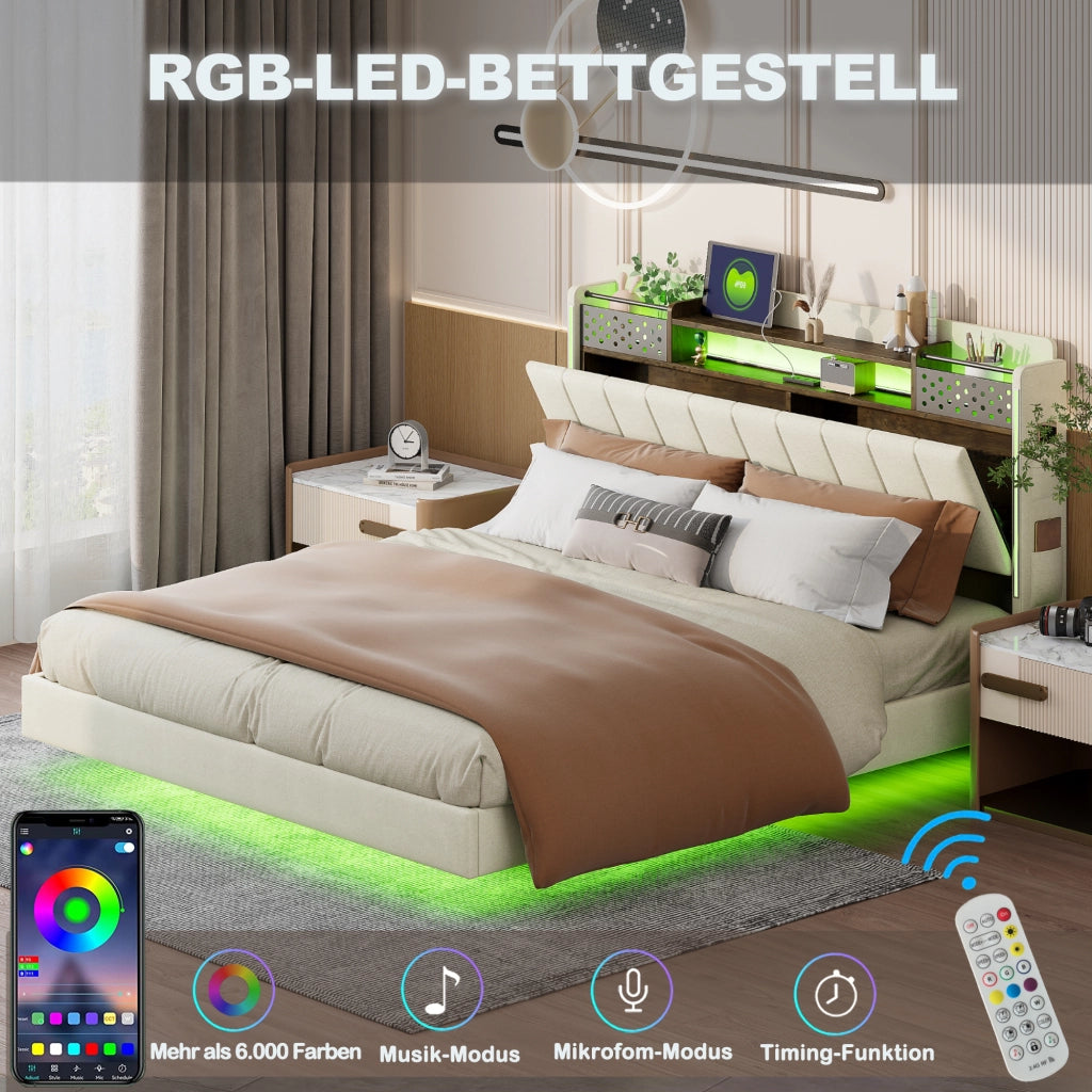 letto imbottito lino beige 160 x 200 cm