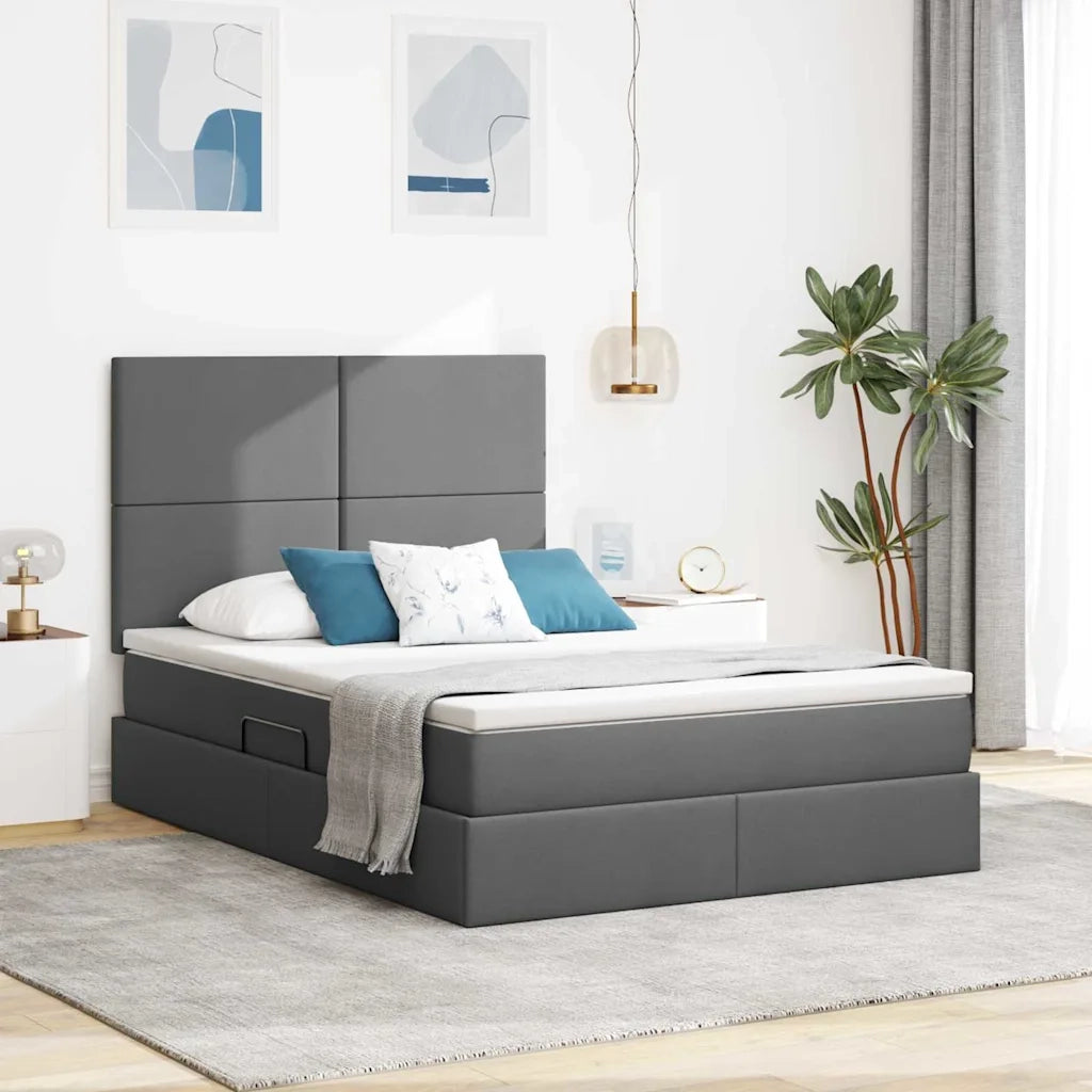 Letto con contenitore e LED con led Grigio scuro 140 x 190 cm 3372352
