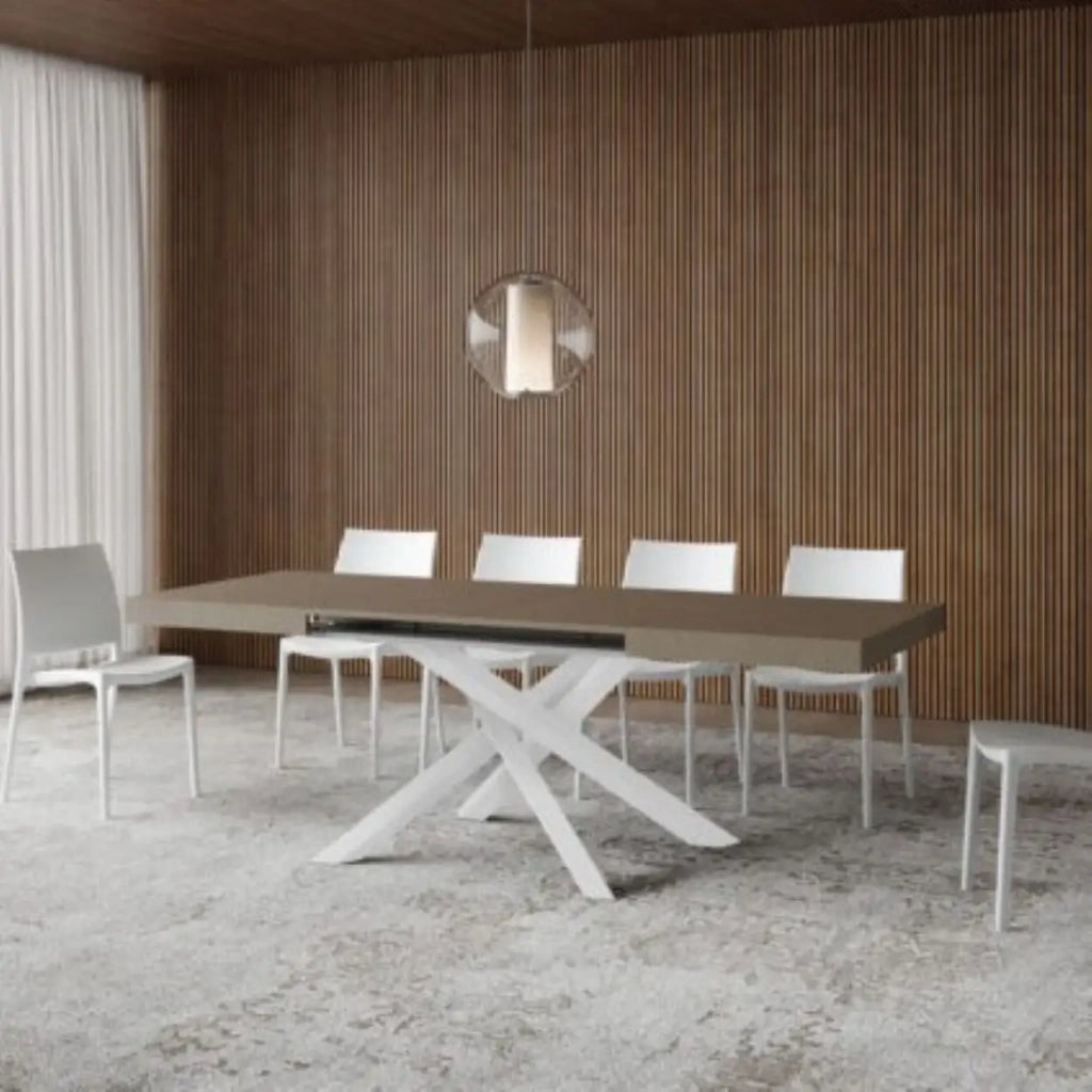 Tavolo allungabile 120/380x90 cm Volantis tortora gambe bianche