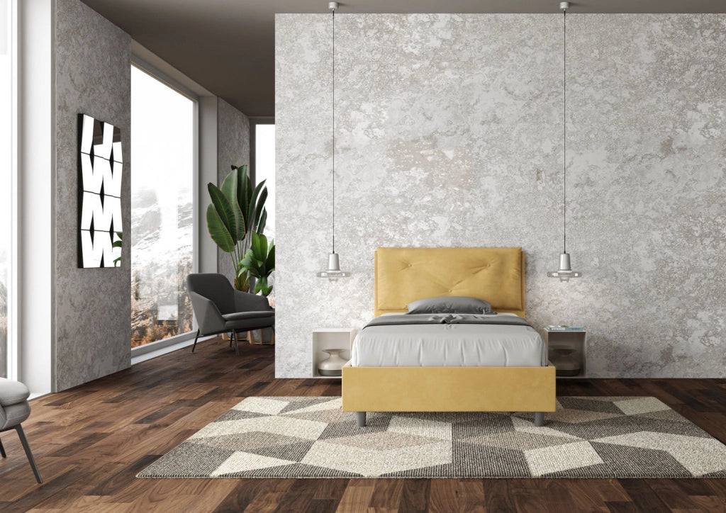BS COM Letto una piazza e mezza con rete imbottito 110x210 microfibra ocra