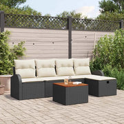 Set Divano da Giardino con cuscino 6 pcs Nero polyrattan