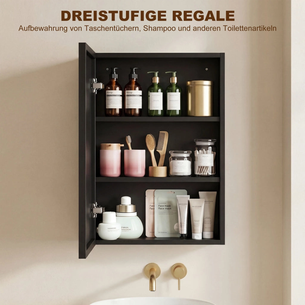 Armadietto Bagno con Specchio ¨C Minimal ¨C Nero 40x12x60cm