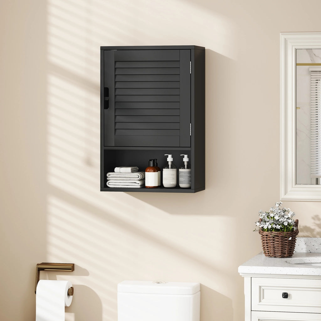 Armadietto Bagno a Parete con Ripiano Regolabile e Anta Ammortizzata, 40x20x60 cm, Nero