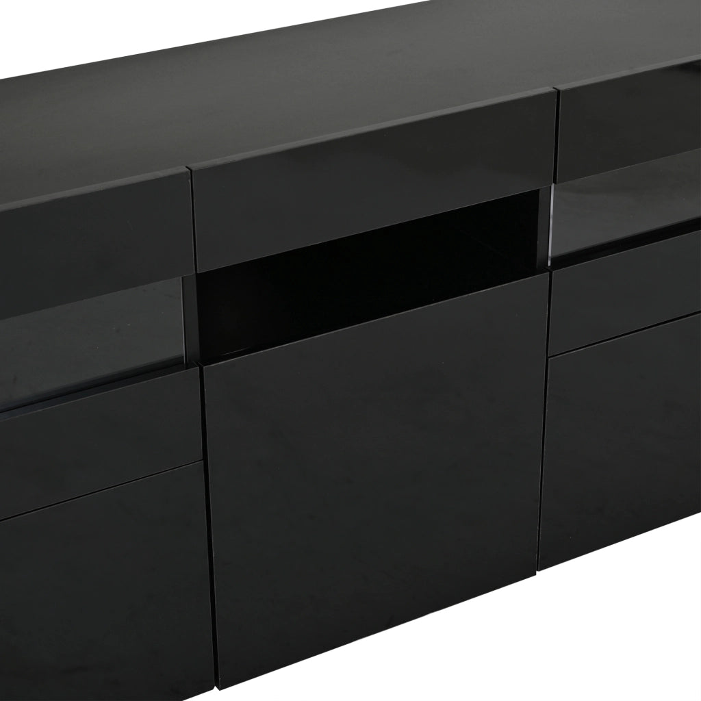 Madia da soggiorno 140 x 40;5 x 66;5 cm con 3 ante; LED controllato da app; nero lucido