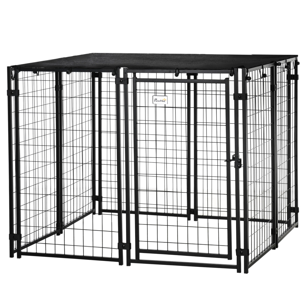 Recinto Pieghevole per Cani con Copertura ¨C Xylo ¨C 8 Pannelli, Porta Bloccabile, 141x141x113cm, Nero