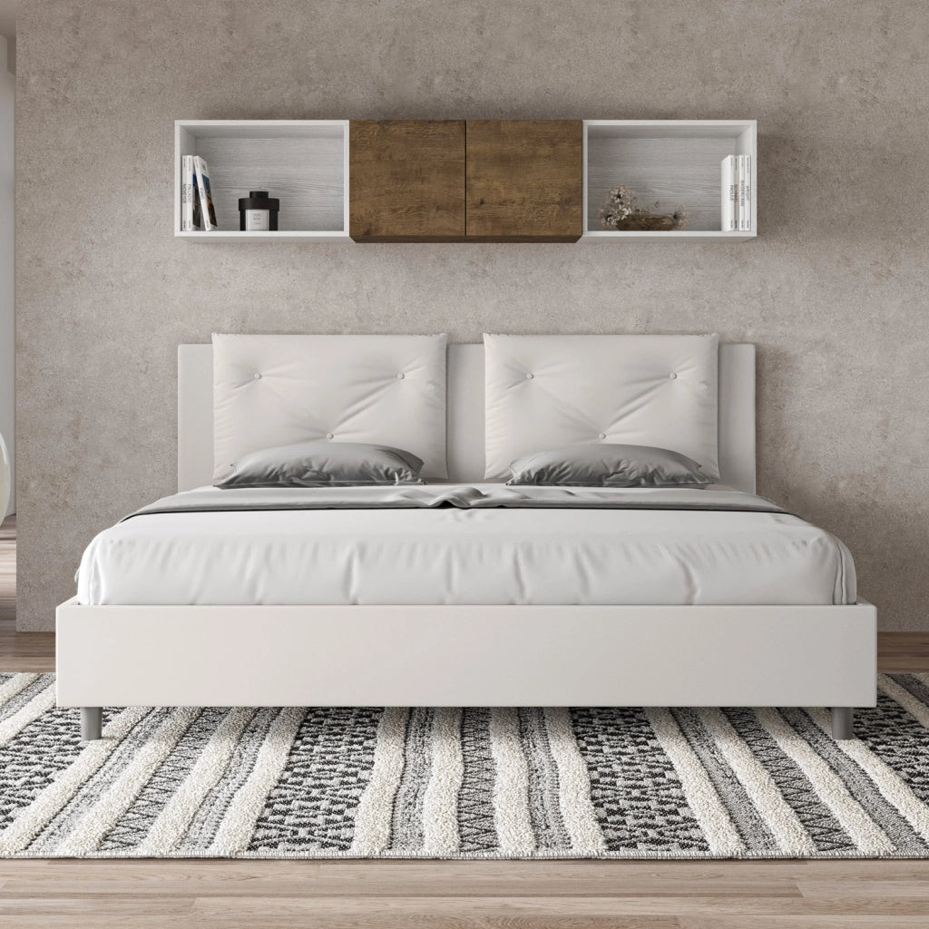 BS COM Letto senza rete imbottito 180x200 similpelle bianco