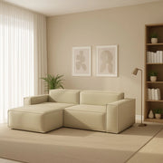 Divano fisso Alhoa, Divano componibile a 2 posti con penisola sinistra, Made in Italy, Sofà\  moderno in tessuto, Cm 220x170h70, Beige