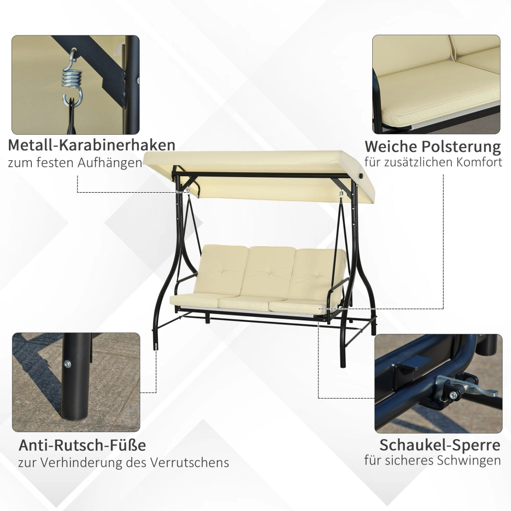 Dondolo da giardino con tetto parasole ¨C Xylo ¨C 3 posti, struttura in metallo
