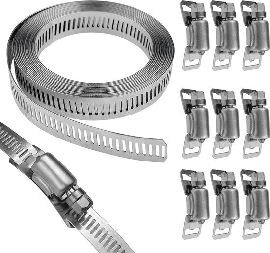 Set di viti a serraglio - 300 cm - acciaio inossidabile 304 - viti a serraglio regolabili - tubo acqua - tubo gas - serbatoio tubo grande - lavatrice