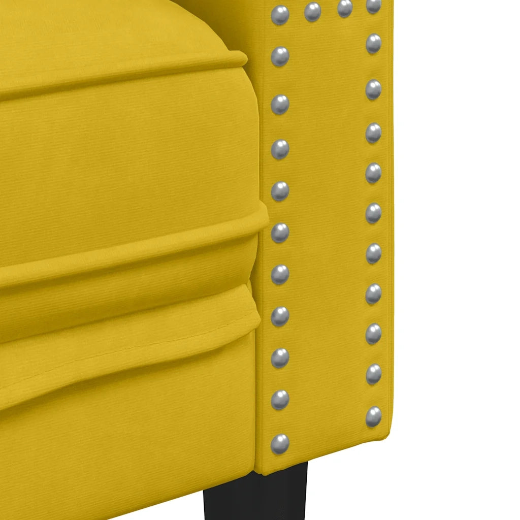 Divano Chesterfield con Rinforzi 3 Posti Giallo in Velluto 372699