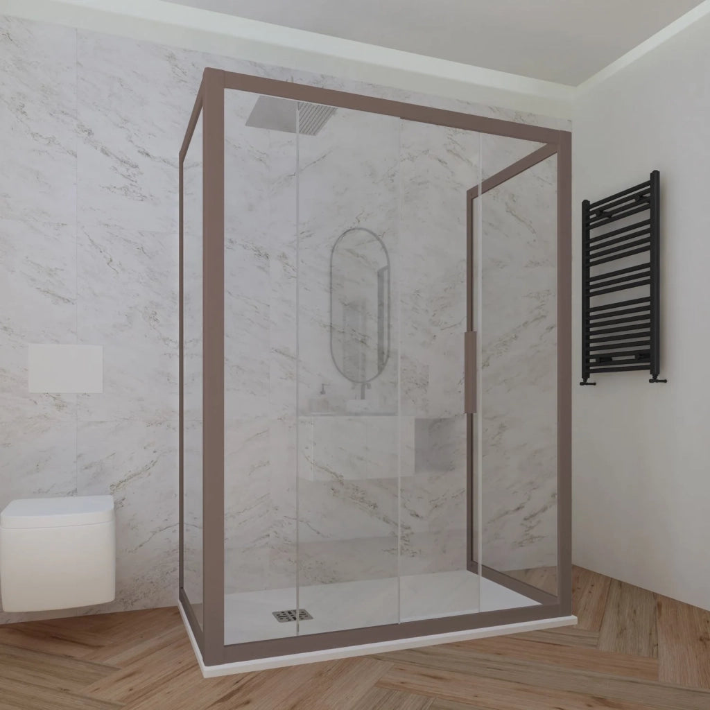 Box doccia 3 lati 90x160x90 CM H 200 Vetro Trasparente Profilo Chocolate mod. Deco Trio
