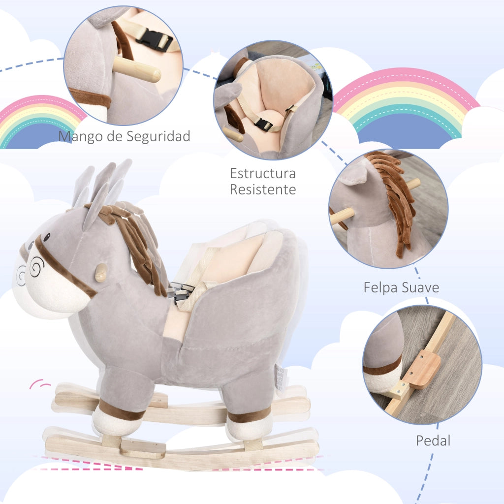 Cavallo a Dondolo in Peluche per Bambini 18-36 Mesi ¨C Minimal ¨C 61x34x58 cm Grigio
