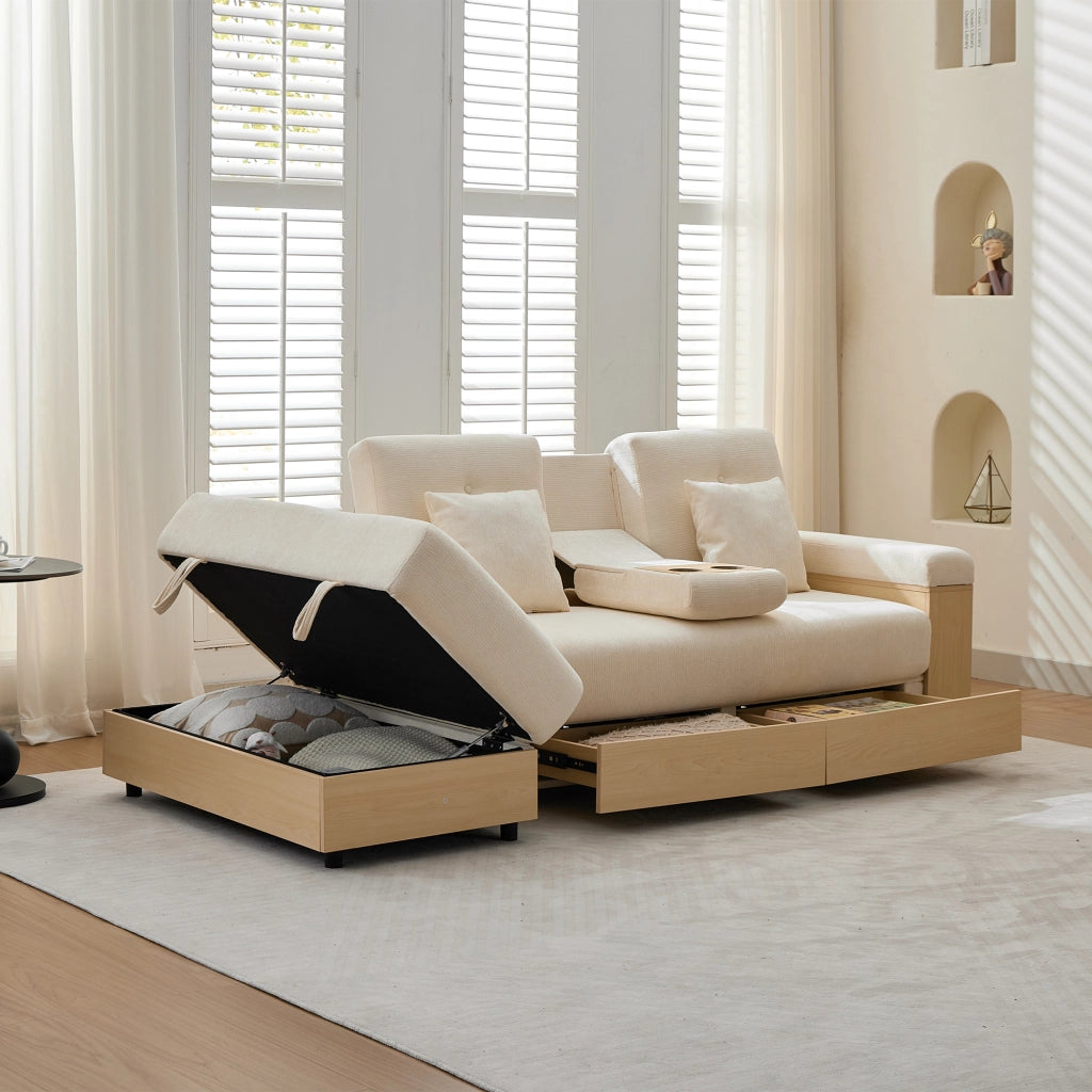 DIVANO Letto con contenitore 217x110x90 cm in chenille beige