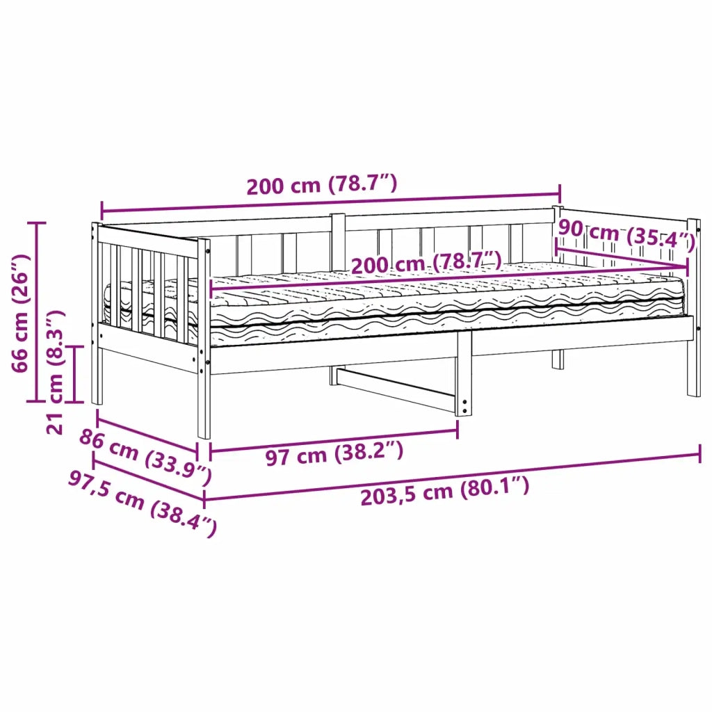 Letto singolo | Letto per adulti | Letto Giorno con materasso Marrone Cera e Bianco 90 x 200 cm