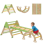 Triangolo da arrampicata 8 in 1 con rampa doppia faccia, arco e scivolo in legno ¨C Xylo ¨C Verde