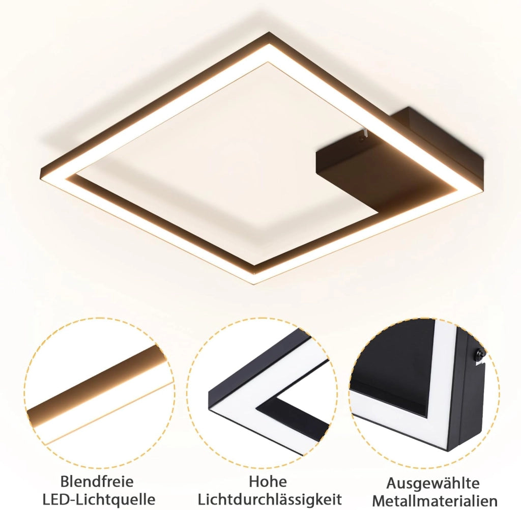 ZMH Lampada da soffitto plafoniera LED moderna quadrata nera 3000K per soggiorno cucina