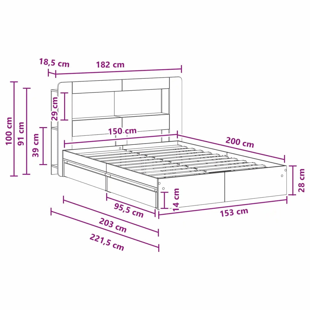 Telaio del letto con storage Sonoma grigio 150 x 200 cm 3433674
