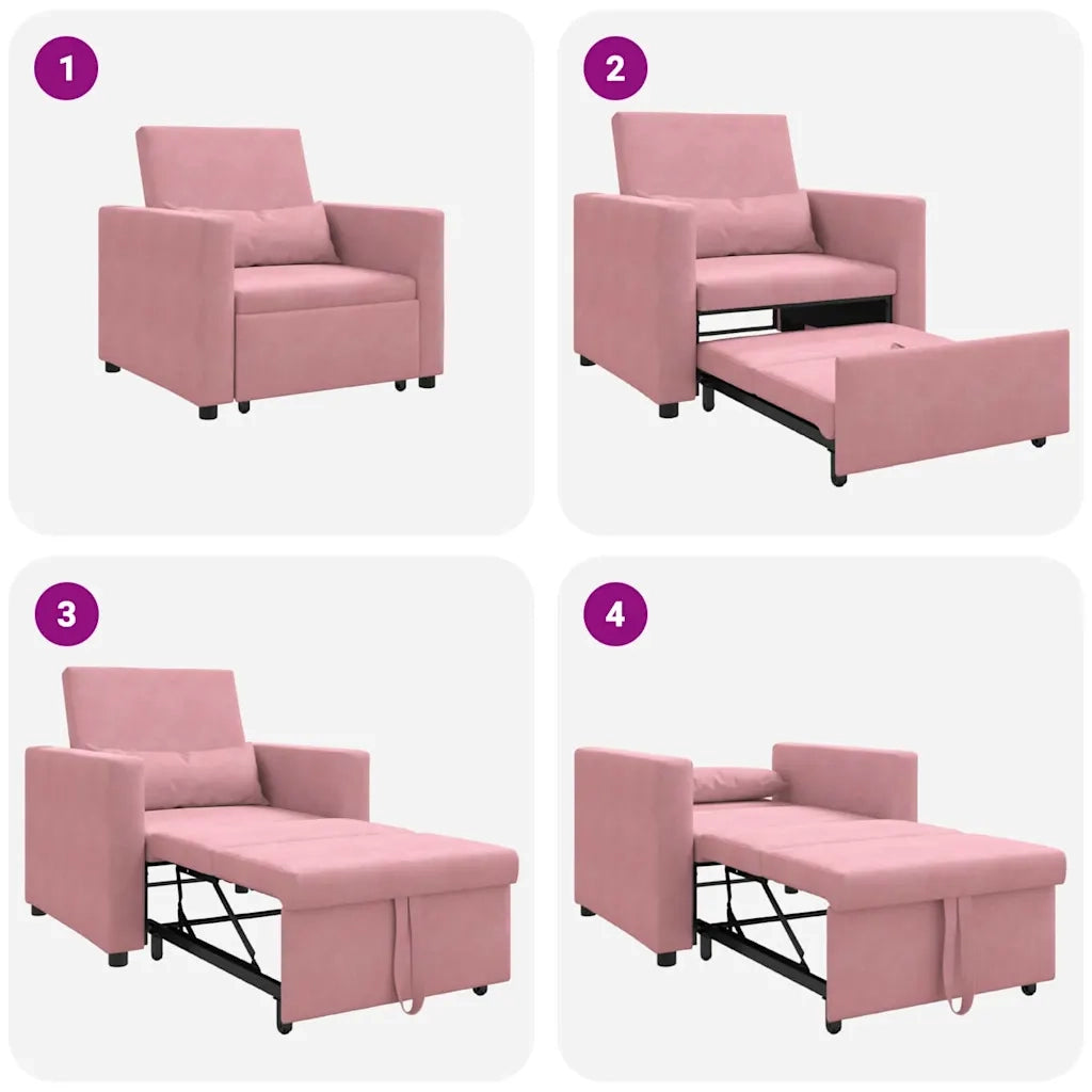 Divano letto | Sof¨¤ letto | Letto singolo estraibile singolo con ruote Rosa chiaro Velluto