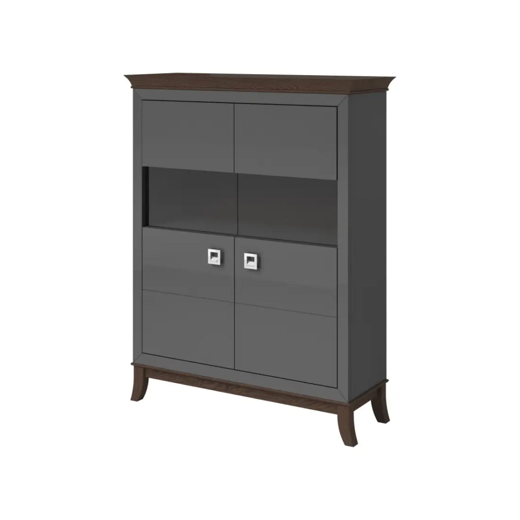 Buffet alto design con 2 ante per soggiorno, colore grigio e rovere scuro, collezione PALACE