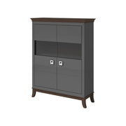 Buffet alto design con 2 ante per soggiorno, colore grigio e rovere scuro, collezione PALACE