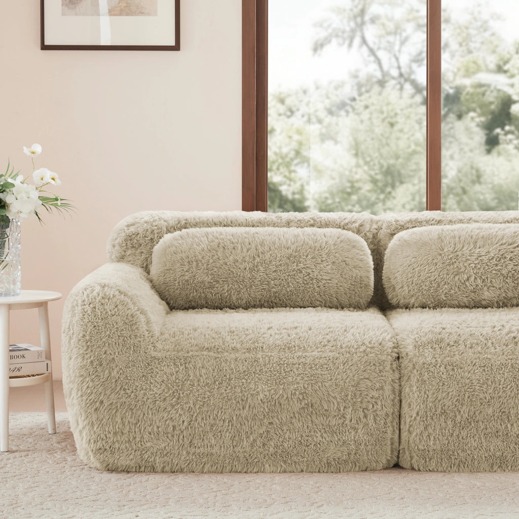 Sofa a 4 posti in tessuto premium - Zephmum - Colore khaki chiaro, antiscivolo, imbottitura ergonomica