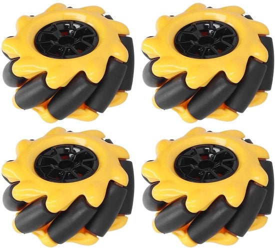 Ruote Mecanum Omnidirezionali in Gomma - 48mm - 2 Pezzi - Giallo/Nero - Resistenti allo Shock - Ruote Robotizzate